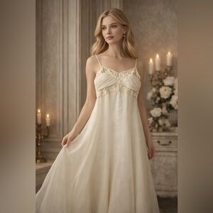 Mike Benet Formals Ivory Chiffon Beaded Empire Waist Gown Size 12 USA